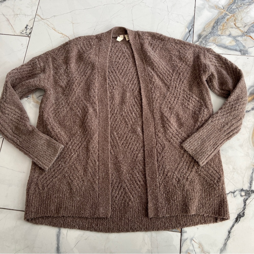 Moth by Anthropologie XS Thick Knit Open Front Cardigan Sweater Brown wool blend